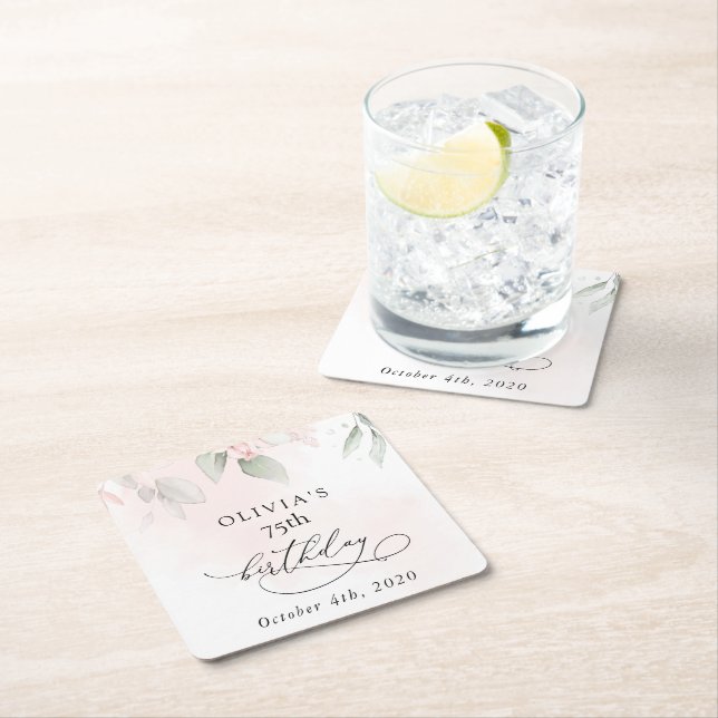 Dessous-de-verre Carré En Papier Blush Flowers, Pink Flowers, Boho, Birthday (En situation)