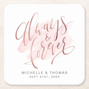 Dessous-de-verre Carré En Papier Blush Rose Gold Script Modern Toujours Et À Jamais
