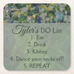 Dessous-de-verre Carré En Papier BM Bar ou Bat mitzvah Greens Silvers