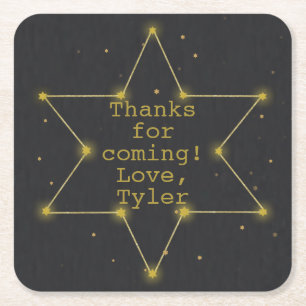 Dessous-de-verre Carré En Papier BM Bar ou étoile spatiale Bat mitzvah de David