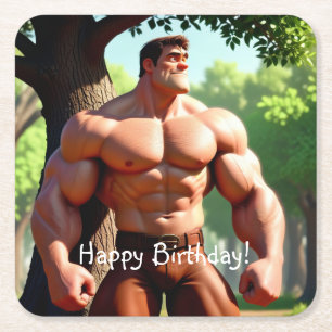 Dessous-de-verre Carré En Papier Bodybuilder Anniversaire
