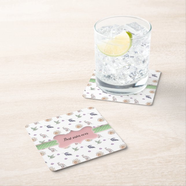 Dessous-de-verre Carré En Papier Bohème Chic Rose Floral Soeur Boho Gif (En situation)