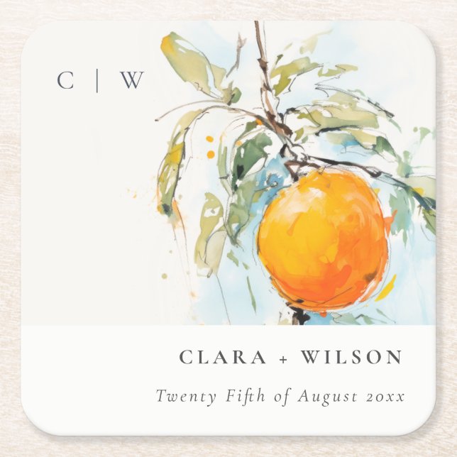 Dessous-de-verre Carré En Papier Boho Abstrait Sketchy Orange Garden Mariage (Devant)