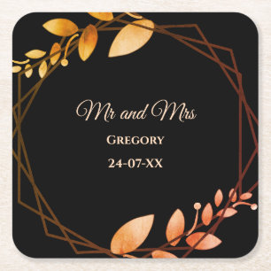 Dessous-de-verre Carré En Papier Boho automne botanique cadre or mariage