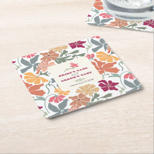 Dessous-de-verre Carré En Papier Boho Chic Floral Mariage Rétro Milieu de Siècle