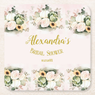 Dessous-de-verre Carré En Papier Boho Citrouille Pampas Grass Fête des mariées élég