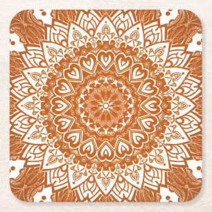 Dessous-de-verre Carré En Papier Boho Eclectique Tibétain Inspiré Orange Mandala