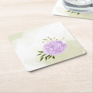 Dessous-de-verre Carré En Papier Boho fleurs violettes vert feuille botanique