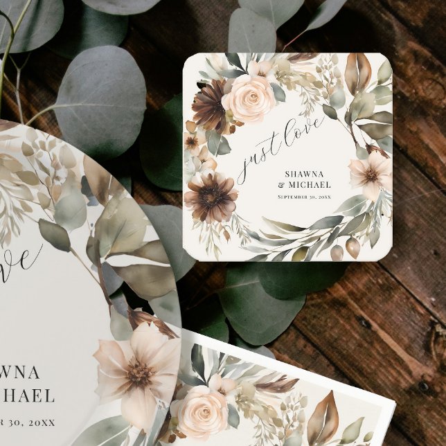 Dessous-de-verre Carré En Papier BOHO Floral Fall Autumn Folift Muted Mariage (Créateur téléchargé)