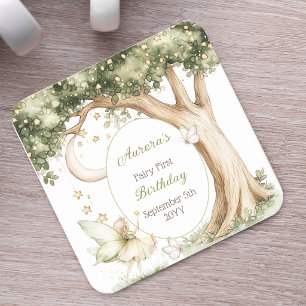 Dessous-de-verre Carré En Papier Boho forêt aquarelle fée premier anniversaire
