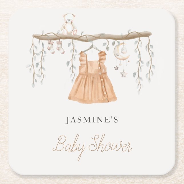 Dessous-de-verre Carré En Papier Boho habillages Baby shower fille (Devant)