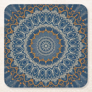 Dessous-de-verre Carré En Papier Boho Hippie style tibétain complexe bleu Mandala