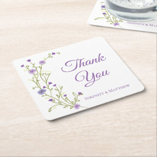 Dessous-de-verre Carré En Papier Boho Merci Floral Purple Fleur sauvage Mariage