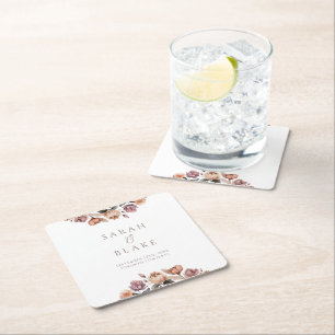 Dessous-de-verre Carré En Papier Boho Peach Floral Garden Mariage Faveur