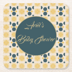 Dessous-de-verre Carré En Papier Boho Personnalisé Lune Soleil Étoiles Bleu Jaune