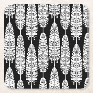 Dessous-de-verre Carré En Papier Boho plumes : motif noir et blanc