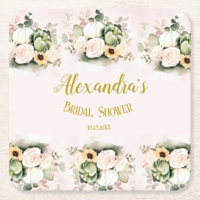 Dessous-de-verre Carré En Papier Boho Pumpkin Pampas Grass Élégante Baby Shower de  (Devant)