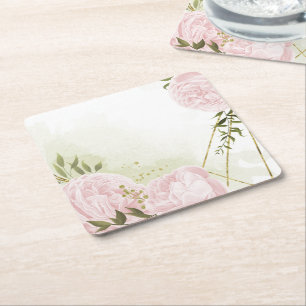 Dessous-de-verre Carré En Papier Boho rose fleurs vert feuille botanique
