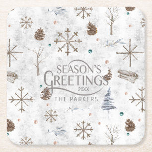 Dessous-de-verre Carré En Papier Boho Twigs & Pinecone Christmas ID986