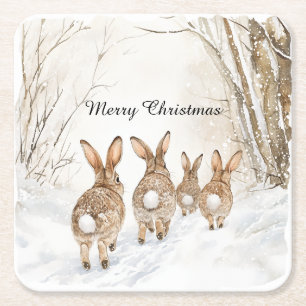 Dessous-de-verre Carré En Papier Bois de Noël de lapins de Pâques