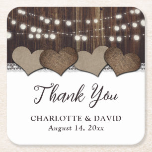 Dessous-de-verre Carré En Papier Bois rustique éclaire Merci Mariage