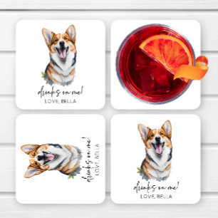 Dessous-de-verre Carré En Papier Bois Sur Moi ! Pembroke Welsh Corgi Chien Mariage
