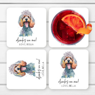 Dessous-de-verre Carré En Papier Bois Sur Moi ! Poodle chien Mariage animal de comp