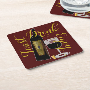 Dessous-de-verre Carré En Papier Boisson de toast Profitez de bouteille de vin