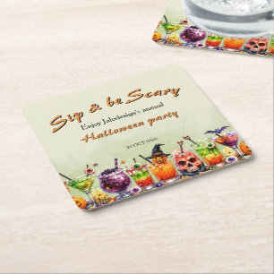 Dessous-de-verre Carré En Papier Boissons Colorées Drôles Épouvantables Halloween F