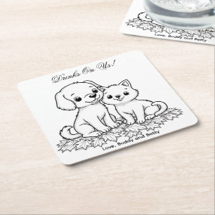 Dessous-de-verre Carré En Papier Boissons Offertes Dessin Simple Chien Mignon et Ma