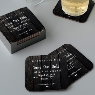 Dessous-de-verre Carré En Papier Boissons sur nous mariage rustique simple enregist