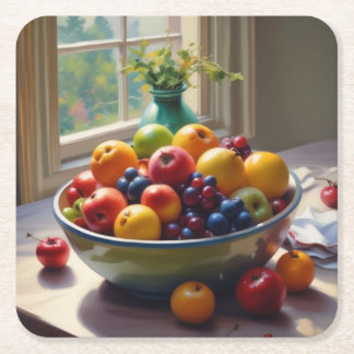 Dessous-de-verre Carré En Papier Bol de fruit assis sur une table à l'huile