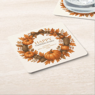 Dessous-de-verre Carré En Papier Bon thanksgiving Autumn Wreath Élégant
