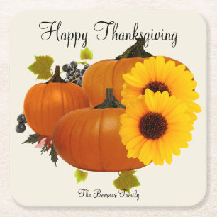 Dessous-de-verre Carré En Papier Bon thanksgiving Carré Boisson Coasters Ecru