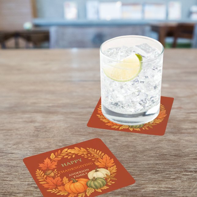 Dessous-de-verre Carré En Papier Bon thanksgiving citrouille chute terre cuite (Créateur téléchargé)