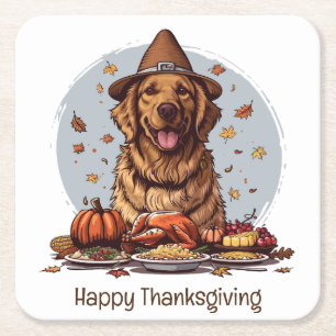 Dessous-de-verre Carré En Papier Bon thanksgiving Golden Retriever Chien