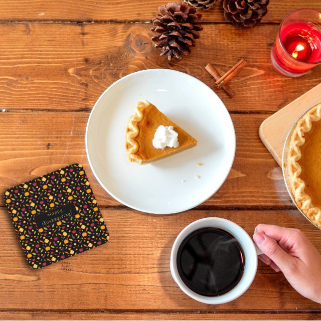 Dessous-de-verre Carré En Papier Bon thanksgiving légumes motif noir (Créateur téléchargé)