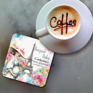Dessous-de-verre Carré En Papier Bonjour Bebe Floral Tour Eiffel Baby shower Paris