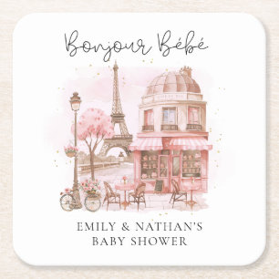 Dessous-de-verre Carré En Papier Bonjour Bebe Paris Patisserie Baby shower