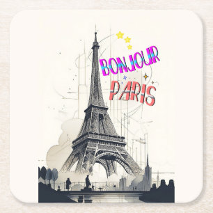 Dessous-de-verre Carré En Papier Bonjour Colorful Paris