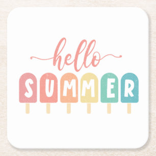 Dessous-de-verre Carré En Papier Bonjour Summer Pastel Popsicles
