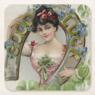 Dessous-de-verre Carré En Papier Bonne Chance - Carte vintage de la Saint-Patrick