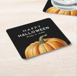 Dessous-de-verre Carré En Papier Bonne Halloween avec grand citrouille