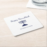 Dessous-de-verre Carré En Papier Bonne Hanoukka Simple Menorah<br><div class="desc">Simple Happy Hanoukka Holiday dessous de verre en papier de fête,  avec une menorah bleue et la typographie de script. Avec des lettres personnalisables bleues,  vous pouvez ajouter vos propres informations. Un décor festif à fêter entre amis et proches.</div>