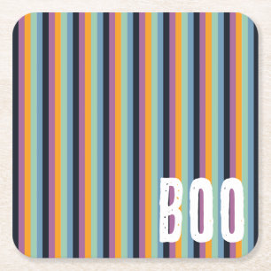 Dessous-de-verre Carré En Papier Boo ! Bandes d'Halloween orange et violet