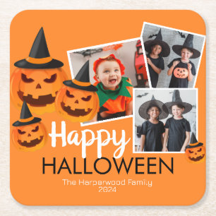 Dessous-de-verre Carré En Papier Boo citrouille jack-o-lanterne Halloween Collage p