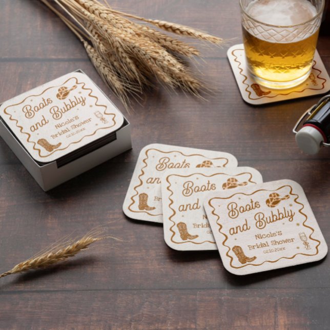 Dessous-de-verre Carré En Papier Boots et Bubby Shower de Mariée (Créateur téléchargé)