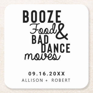 Dessous-de-verre Carré En Papier Booze Food & Bad Dance Moving Mariage Date Décontr