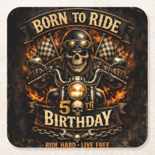 Dessous-de-verre Carré En Papier Born to Ride 50th Birthday Biker Skull Card