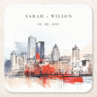 Boston Massachusetts City Scape Mariage d'aquarell